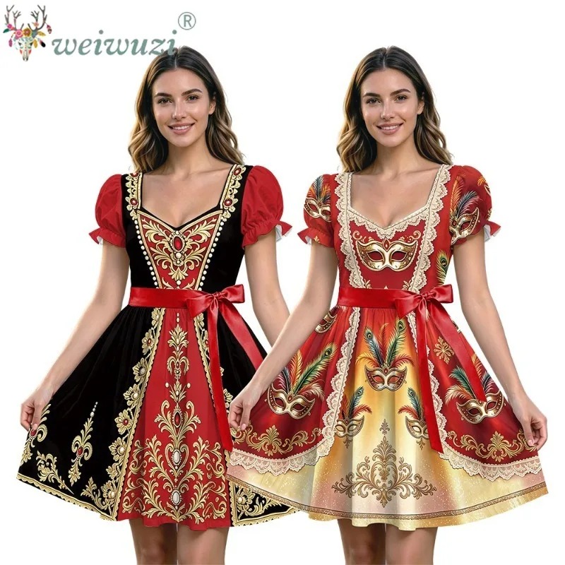 Vintage Necklace - Damen Vintage Karneval Maskerade Kleid Puffärmel