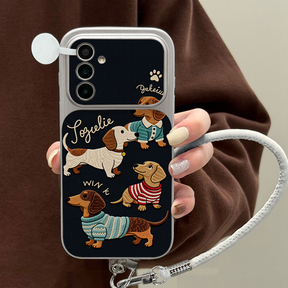 Camera Leather Case - Cartoon Dackel Handyhülle für Samsung A56