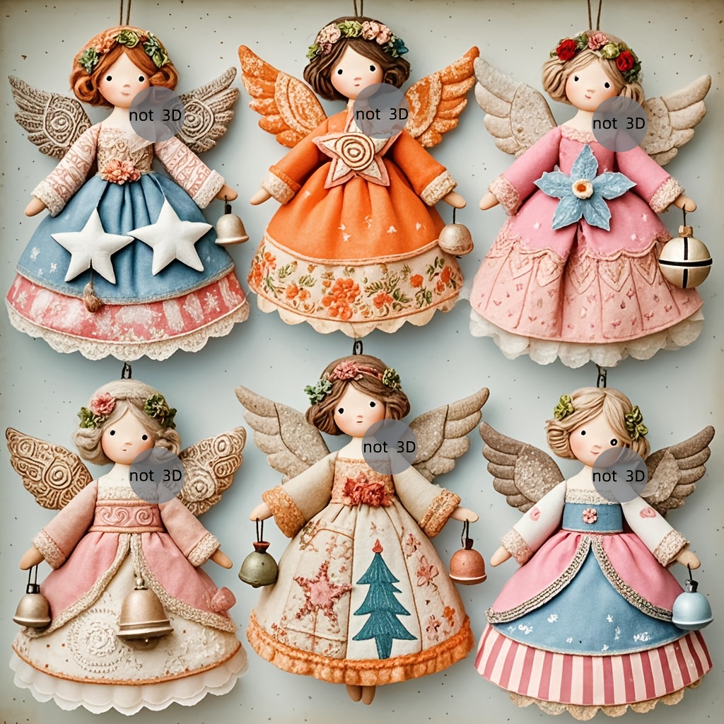 Vintage Collectible Dolls - 6/12 Stück 2D Flache Holzengel-Ornamente Vintage