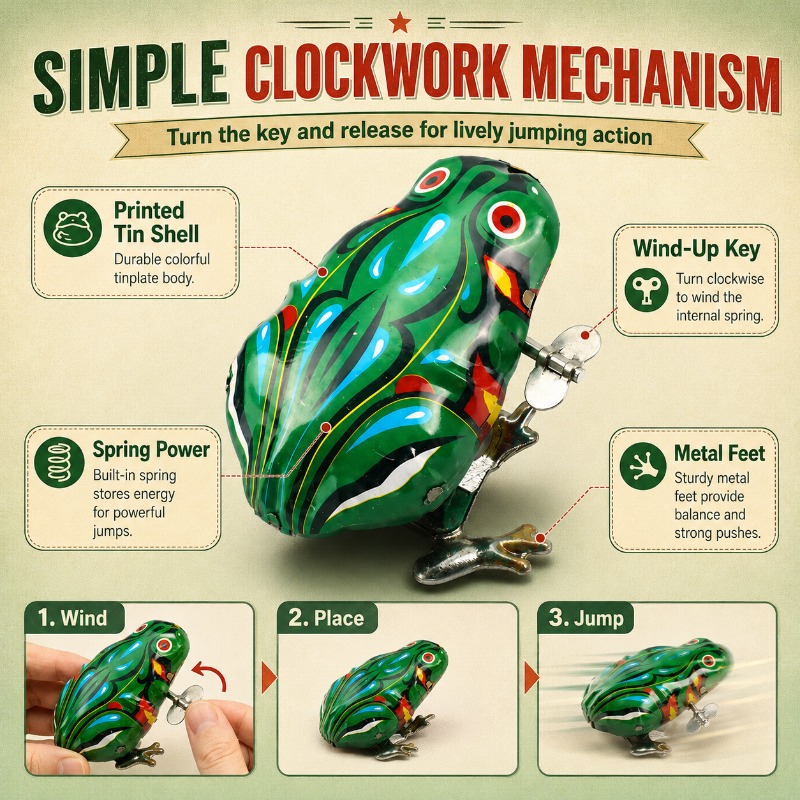 Vintage Collectibles Toys - Nostalgischer Federmechanik-Blechfrosch, Aufziehbares Mechanisches Spielzeug, Vintage-Metallkunsthandwerk