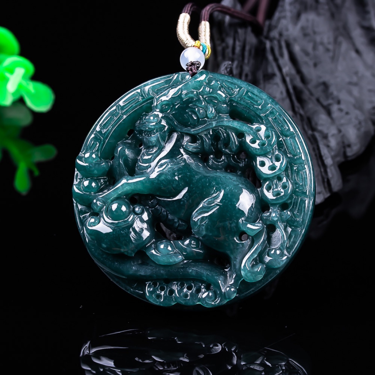 Vintage Necklace - Burmesischer Jadeit-Drachenanhänger, Edelstein, echter Jade, Geschenke