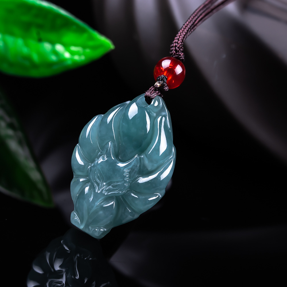 Vintage Necklace - Natürliche burmesische Jadeit-Fuchs-Anhänger-Halskette, Vintage-Accessoires, Edelstein, echter