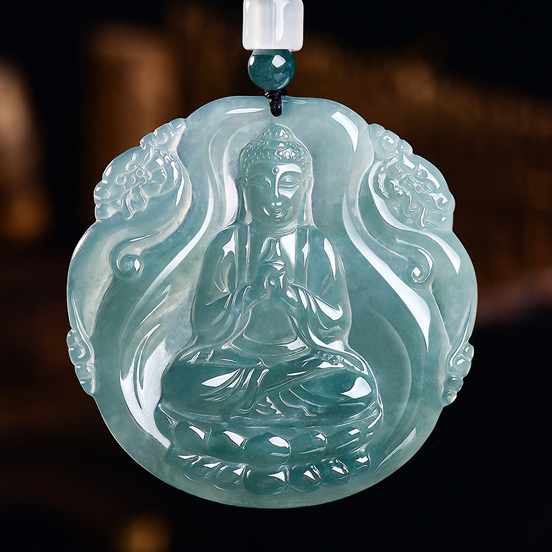 Vintage Necklace - Natürliche burmesische Jadeit-Buddha-Anhänger-Halskette, Edelstein, echter Jade,