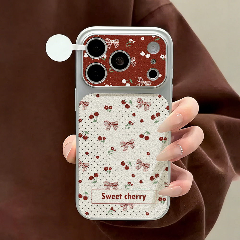 Camera Leather Case - Süße Kirschblüten-Leder-Handyhülle für iPhone 12 14