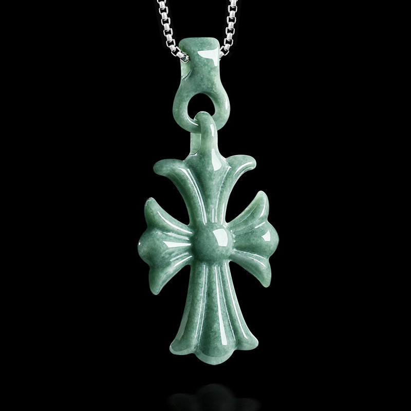 Vintage Necklace - Natürliche burmesische Jadeit-Kreuz-Anhänger-Halskette, Schmuck, Designer-Edelstein, echter