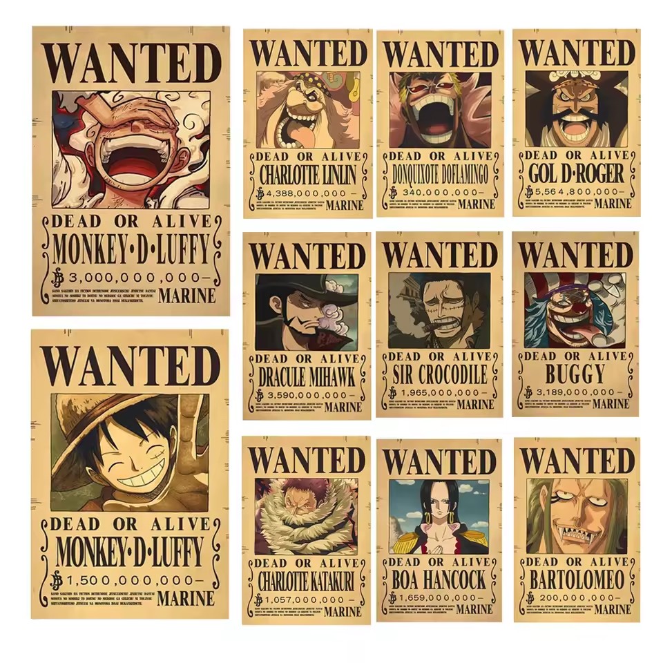 Vintage Collectible Cards - Anime One Piece Wanted-Plakate Luffy Gear