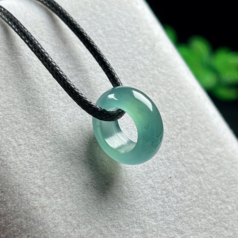 Vintage Necklace - Natürlicher Smaragd Blauwasser Glücksperlen-Ring Anhänger Myanmar